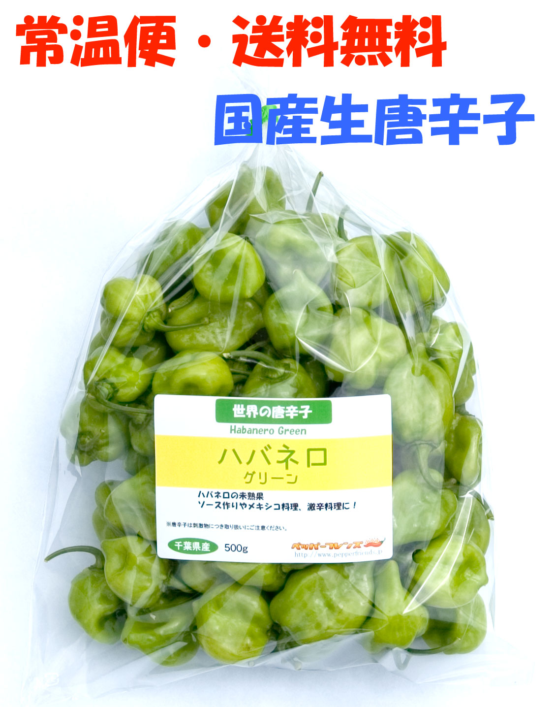 【常温宅配便・送料無料】国産 生 ハバネロ(グリーン)  500g 生鮮【3日以内受取必須】